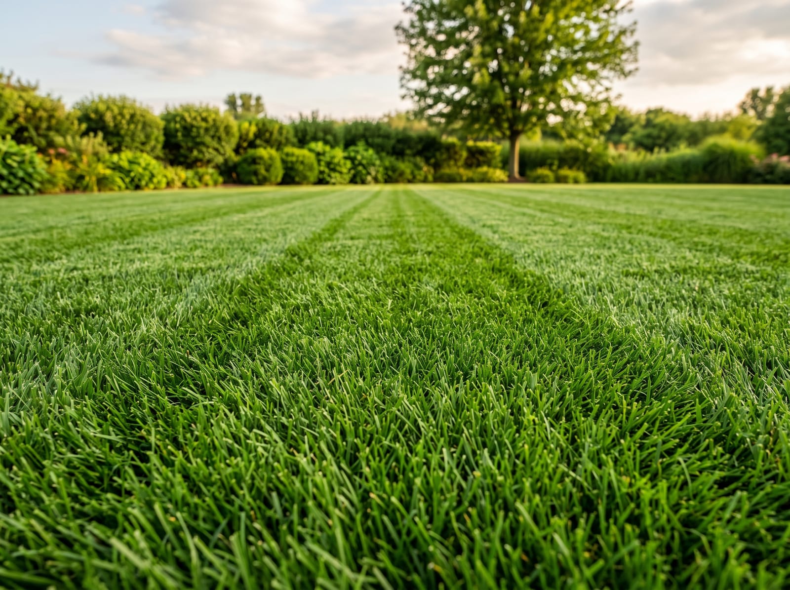 Thick, even, green backyard lawn